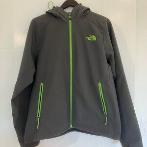 North Face Lime Green And Grey Comfort Shell Hooded Jacket - Large